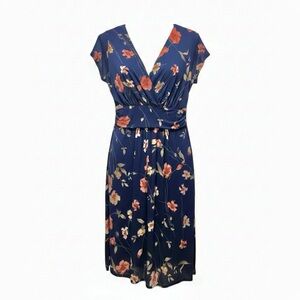 Floral Wrap Dress in Navy Blue
